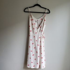 Lip polka dot wrap Spaghetti strap midi dress